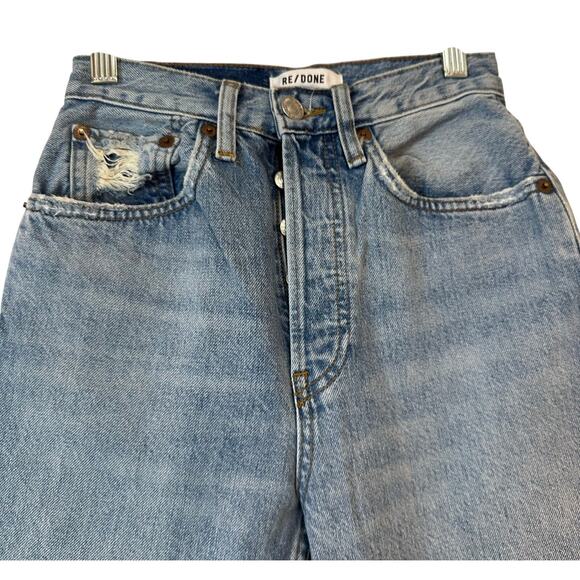 REDONE 70s Ultra High Rise Stove Pipe in Worn Blue Wash Button Fly sz 23 EUC - Picture 4 of 11